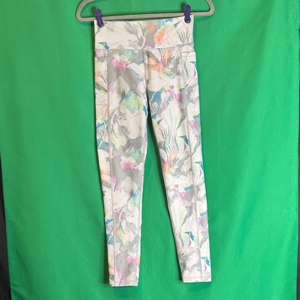 DSG girls leggings size large (14) white with pastel pattern. EUC excellent